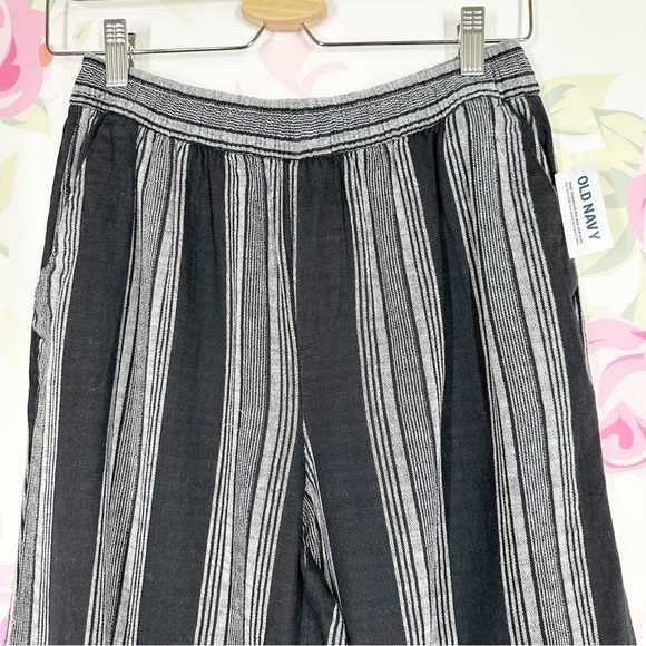 NEW Old Navy Linen High Rise Striped Black and Gray Women's Wide Leg Pants S - Picture 2 of 8